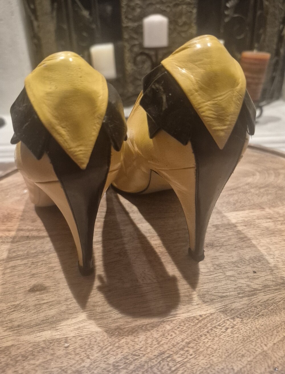 Designer VINTAGE Yellow And Black Trim Pumps